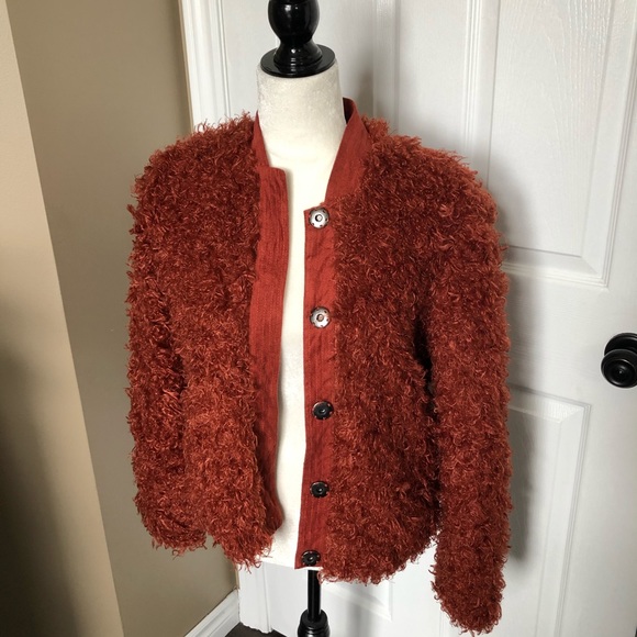Guess fire orange-red fuzzy jacket - Picture 4 of 9